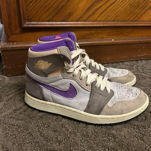 Nike Jordans 1 Purple and Cream Sneakers